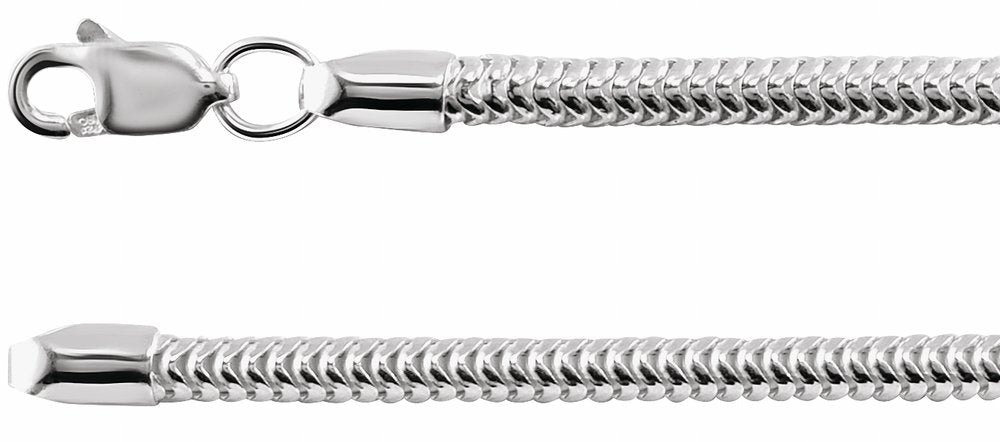 Sterling Silver 2.5 mm Snake 7" Chain