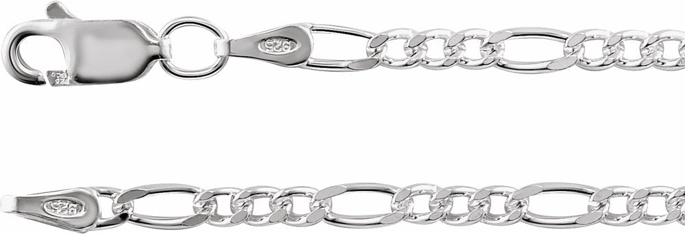 Sterling Silver 2.5 mm Figaro 7" Chain