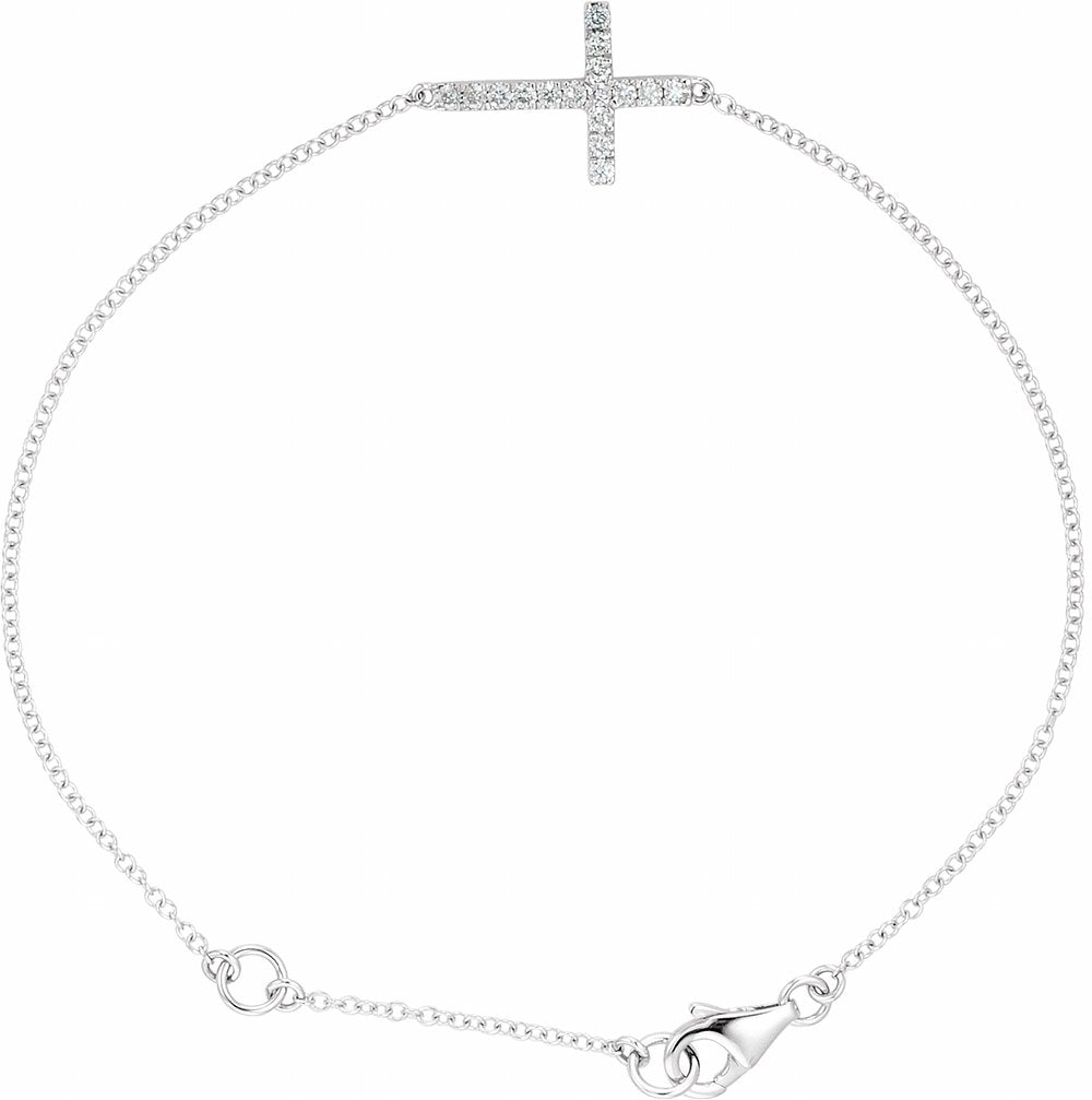 14K White Gold 1/5 CTW Natural Diamond Sideways Cross 7-8" Bracelet