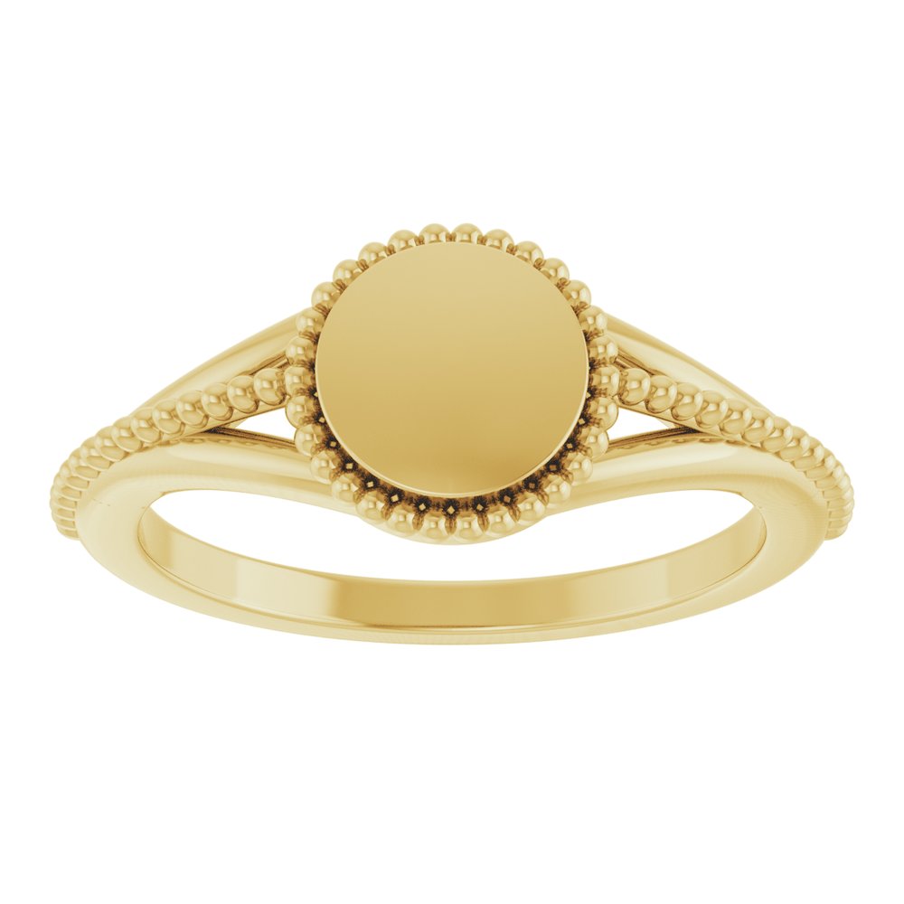 14K Yellow Gold 8.7 mm Engravable Beaded Signet Ring