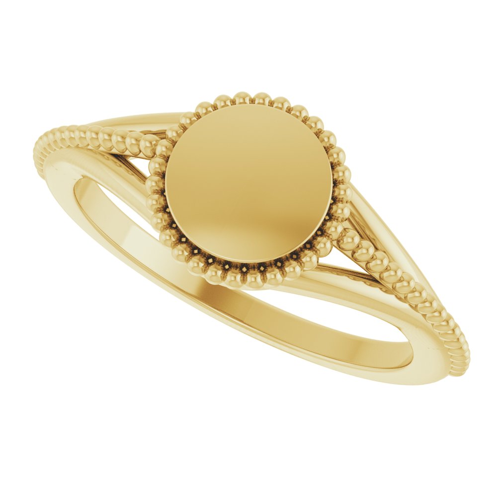 14K Yellow Gold 8.7 mm Engravable Beaded Signet Ring