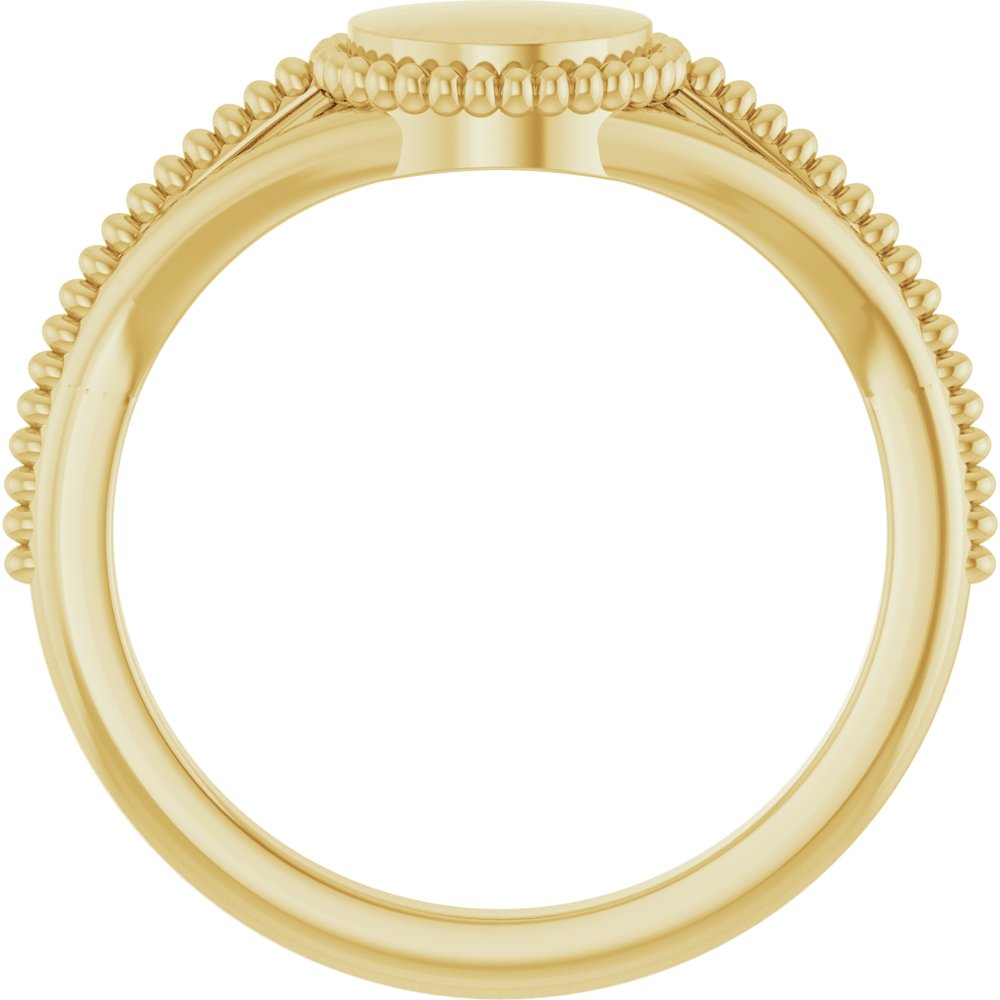 14K Yellow Gold 8.7 mm Engravable Beaded Signet Ring