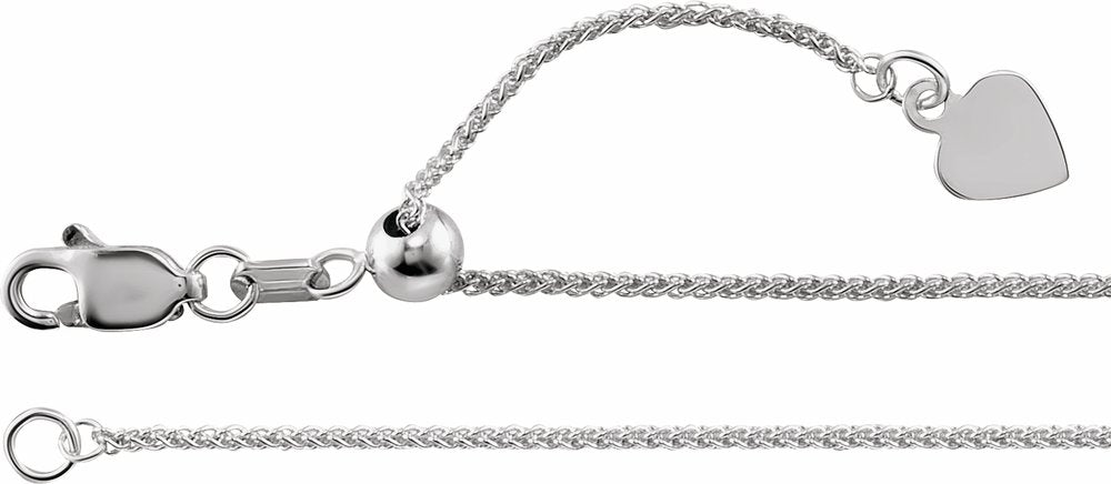 14K White Gold 1 mm Adjustable Wheat 16-22" Chain