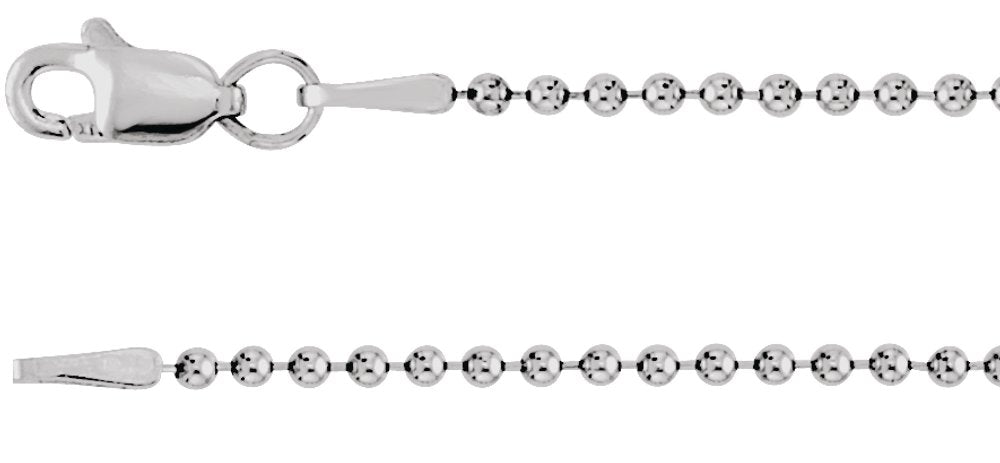 Rhodium-Plated Sterling Silver 1.5 mm Hollow Bead 24" Chain