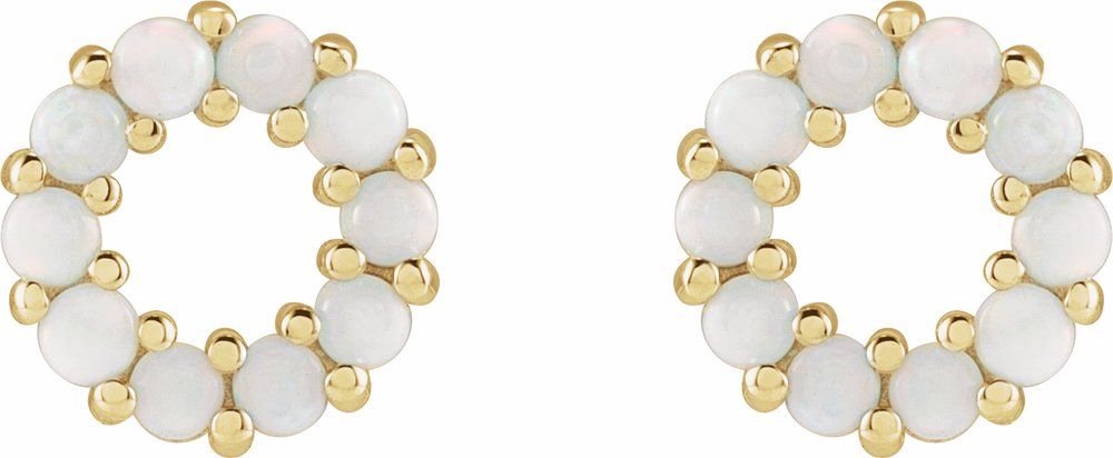 14K Yellow Natural White Opal Cabochon Earrings