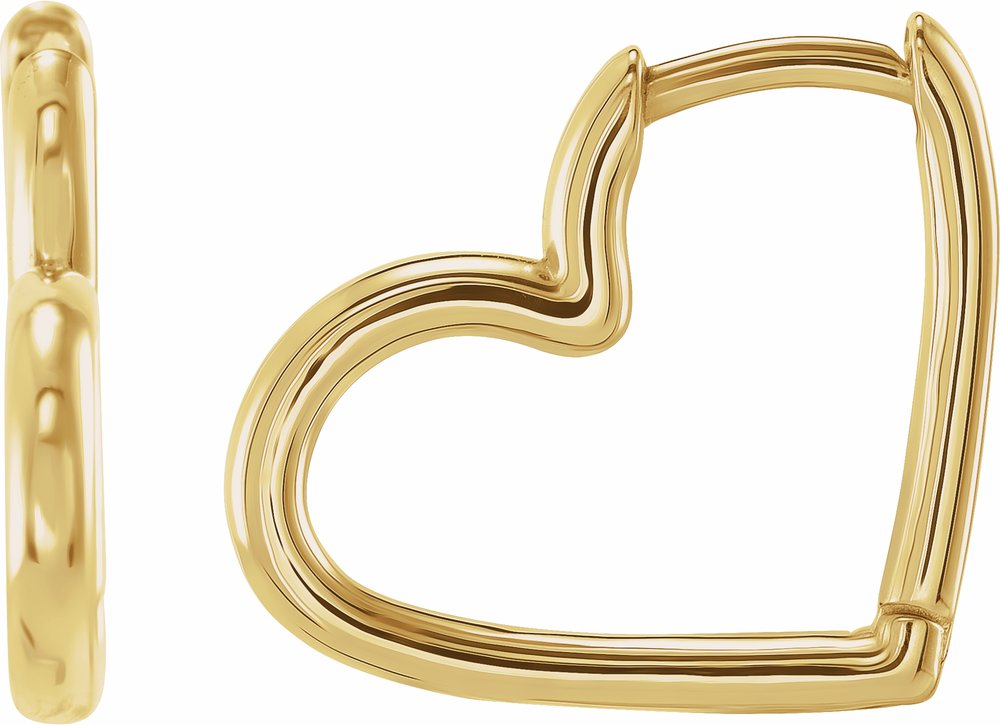 14K Yellow Gold Hinged 15 mm Heart Huggie Hoop Earrings
