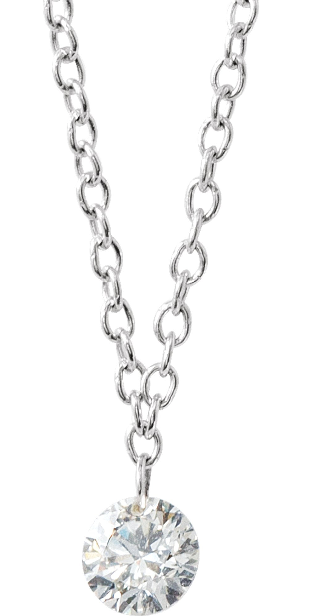 14K White Gold 1/6 CT Drilled Natural Diamond Solitaire 16-18" Necklace