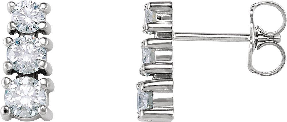 14K White Gold 7/8 CTW Natural Diamond Three-Stone Earrings
