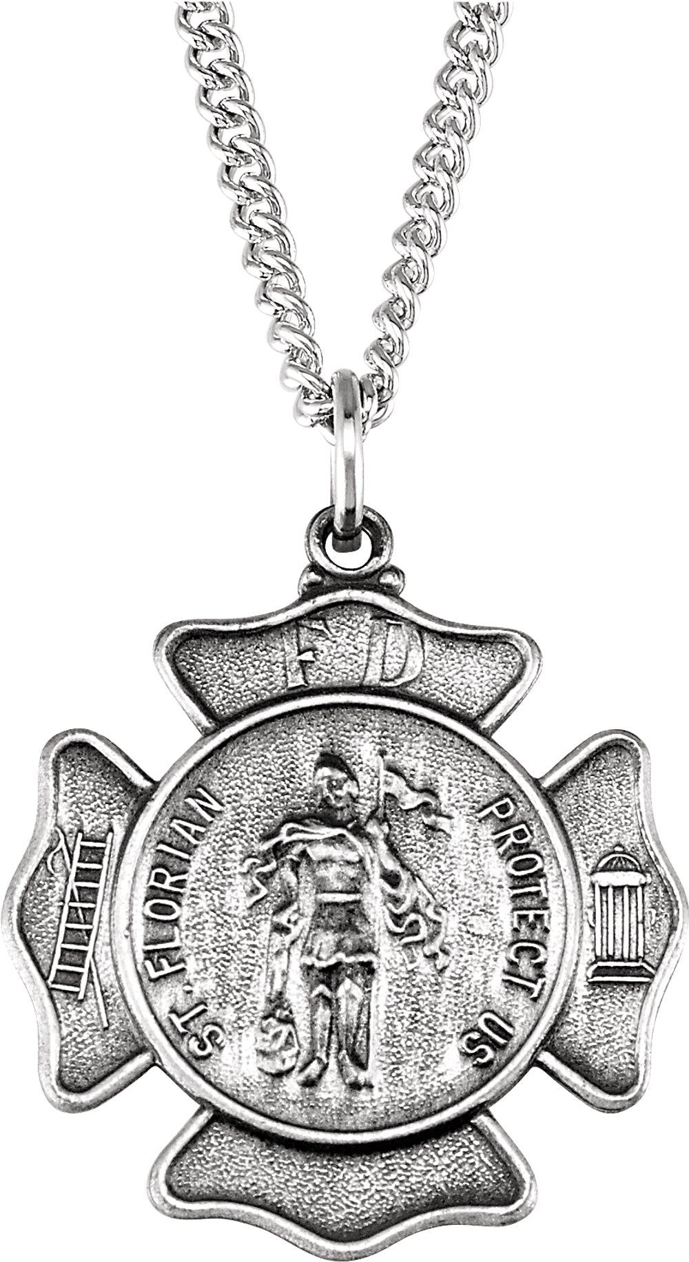 Sterling Silver 25 mm St. Florian Medal 24" Necklace