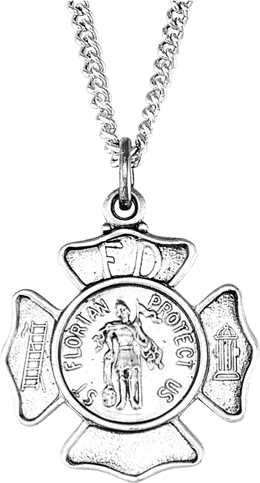 Sterling Silver 16.7x9 mm St. Florian Medal 18" Necklace