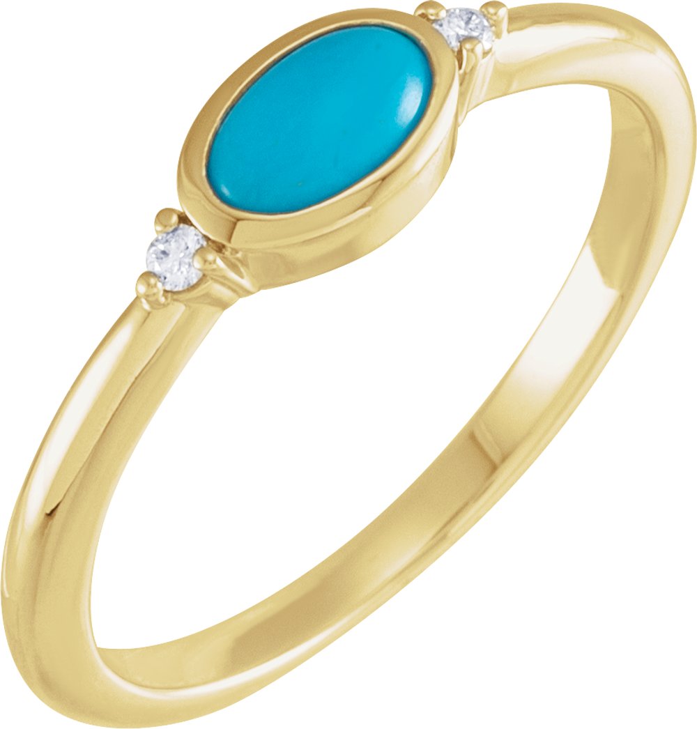14K Yellow Gold Natural Turquoise & .03 CTW Natural Diamond Ring
