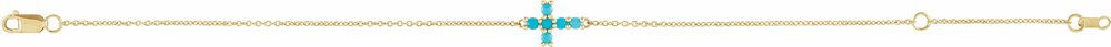 14K Yellow Gold Natural Turquoise Sideways Cross 6 1/2-7 1/2" Bracelet