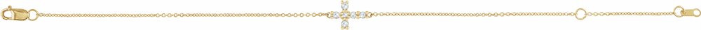 14K Yellow Gold 1/8 CTW Rose-Cut Natural Diamond Sideways Cross 6 1/2-7 1/2" Bracelet