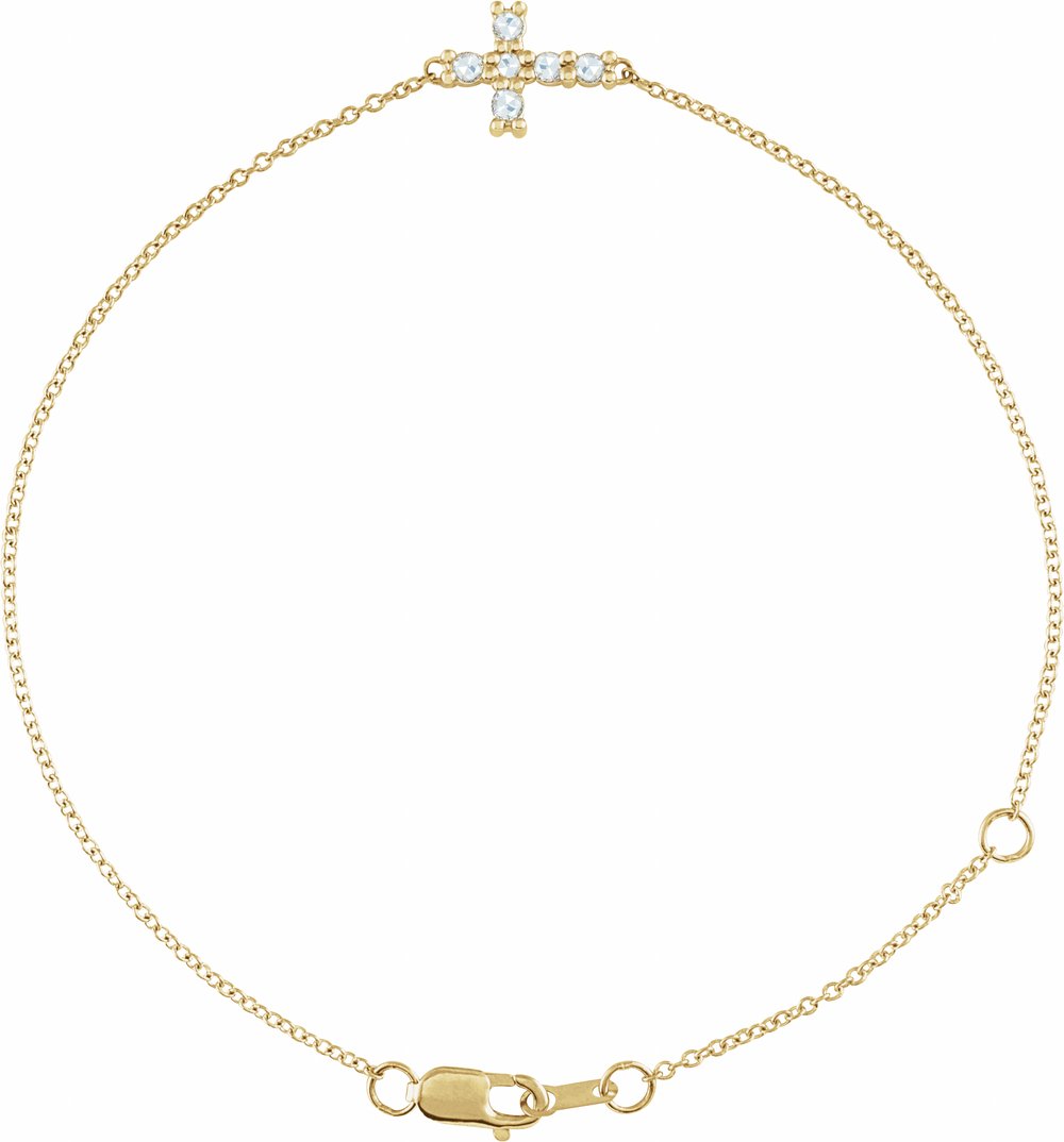 14K Yellow Gold 1/8 CTW Rose-Cut Natural Diamond Sideways Cross 6 1/2-7 1/2" Bracelet