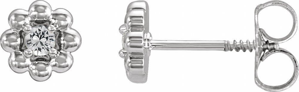 14K White Gold Natural White Sapphire Petite Flower Beaded Earrings
