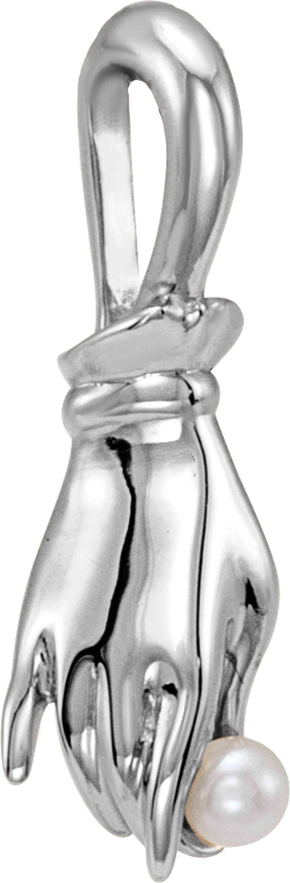 Sterling Silver Cultured White Seed Pearl Buddha Hand Pendant