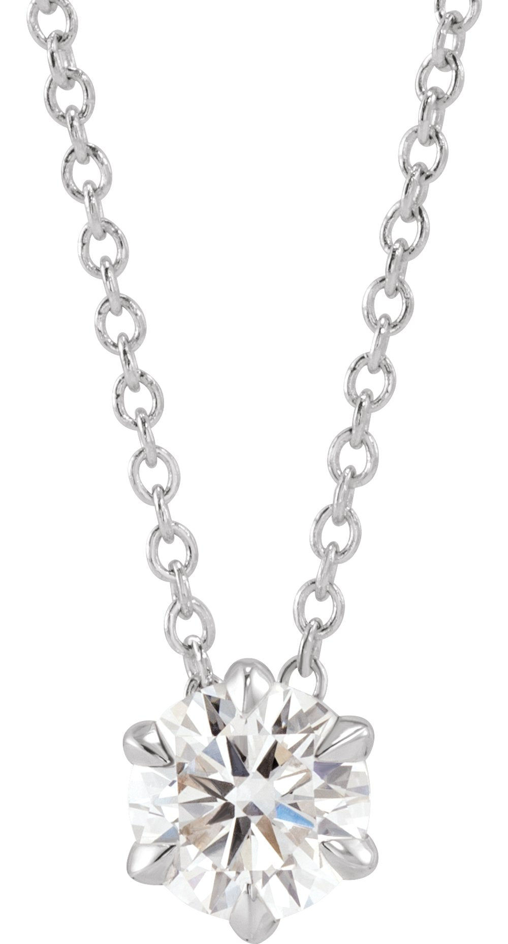 14K White Gold 1/2 CT Lab-Grown Diamond Solitaire 16-18" Necklace