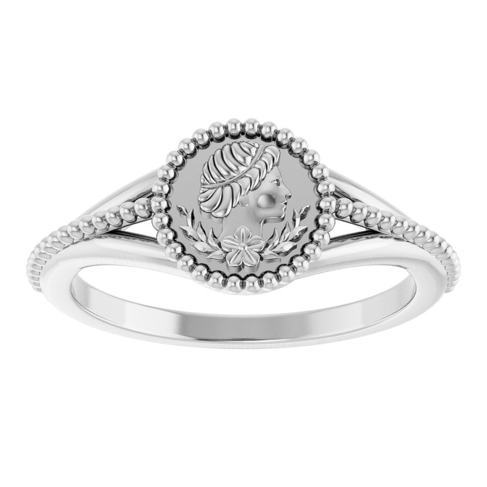 Sterling Silver 8.7 mm Beaded Cameo Medallion Ring