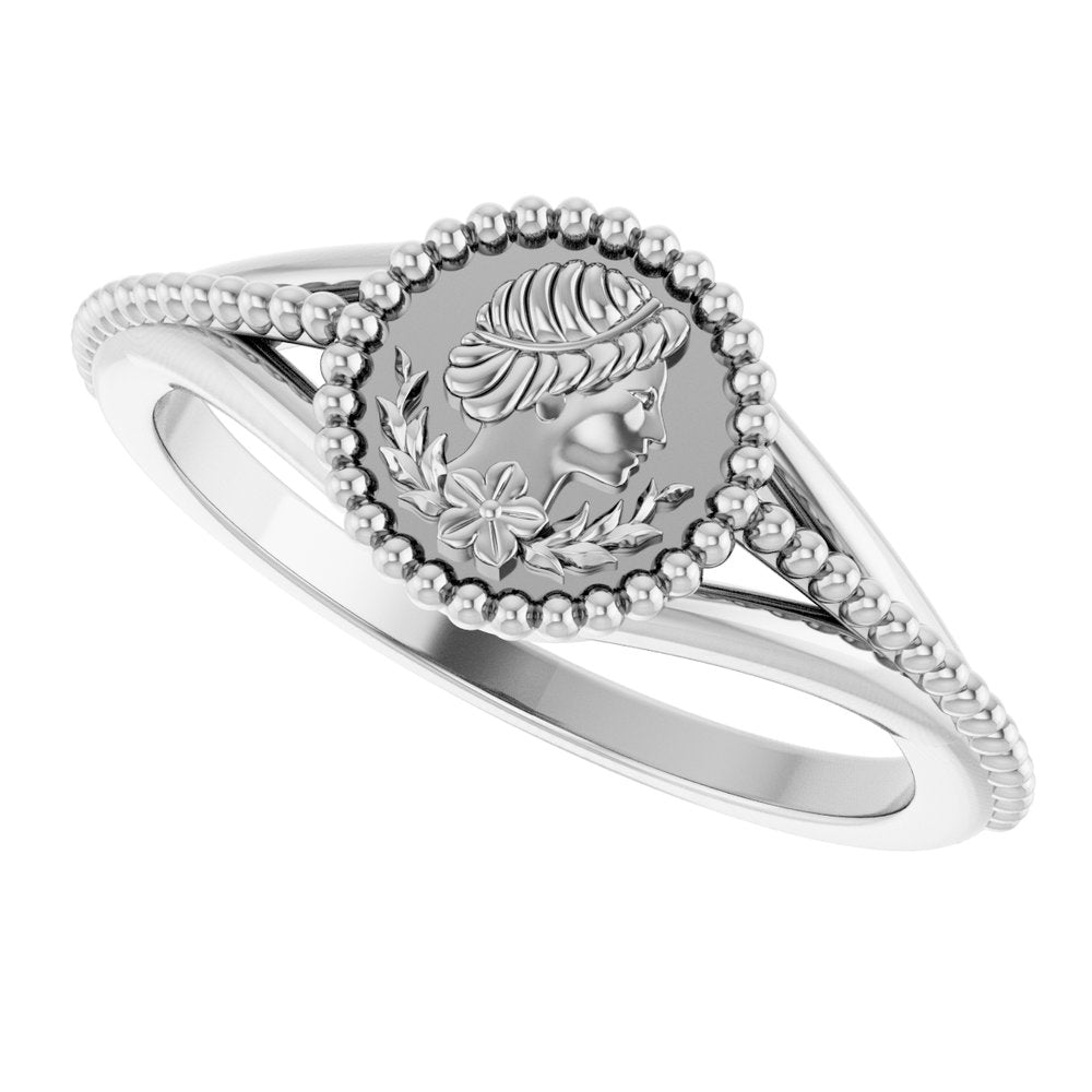 Sterling Silver 8.7 mm Beaded Cameo Medallion Ring