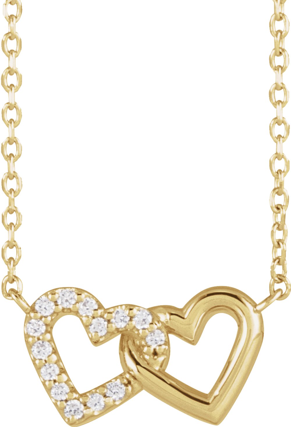 14K Yellow Gold .05 CTW Natural Diamond Petite Double Interlocking Heart 16-18" Necklace