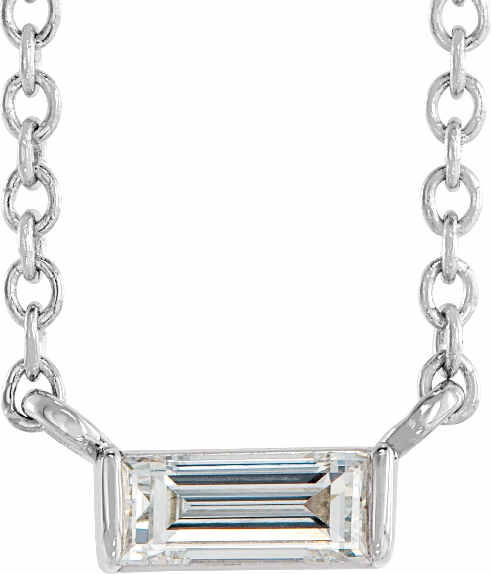 14K White Gold 1/8 CT Natural Diamond Solitaire 16-18" Necklace