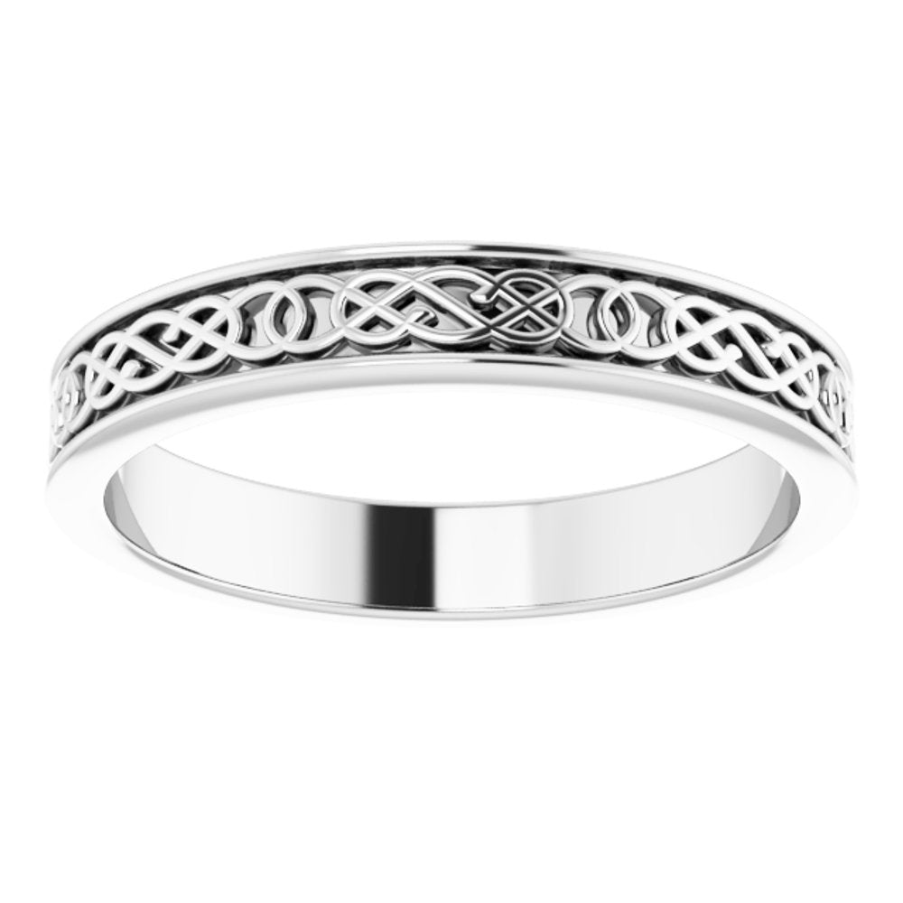 14K White 4 mm Celtic-Inspired Flat Band Size 10