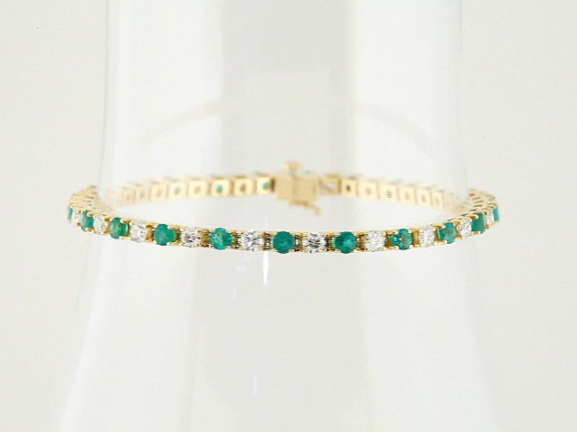 14K Yellow Gold Lab-Grown Emerald & 2 3/8 CTW Lab-Grown Diamond Line 7" Bracelet