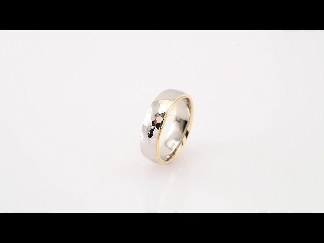 14K Yellow/White/Yellow 6 mm Stepped-Edge Comfort-Fit Half Round Band