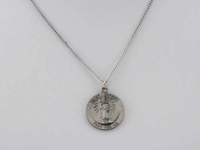 Sterling Silver 15 mm Round St. Raphael 18" Necklace