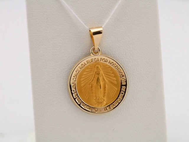 14K Yellow 18 mm Hollow Round Miraculous Medal