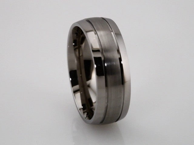 Titanium 8 mm Grooved Inlay Half Round Band Size 7.5