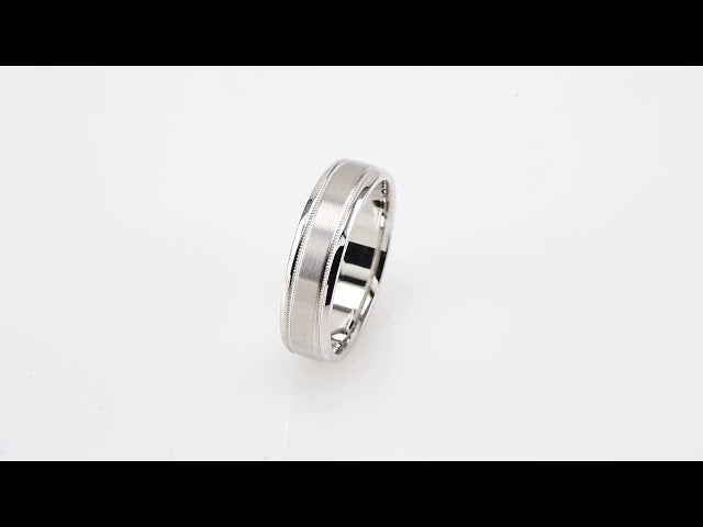 14K White Gold 6 mm Milgrain Beveled-Edge Comfort-Fit Half Round Band Size 10