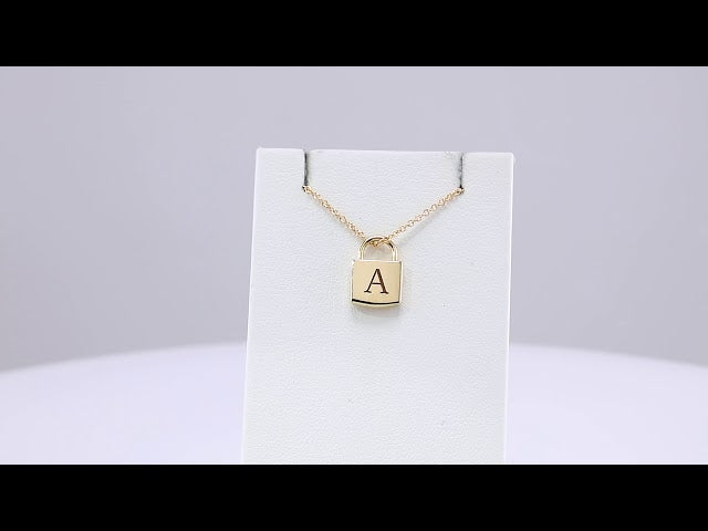 14K Yellow Gold Engravable Lock 16-18" Necklace