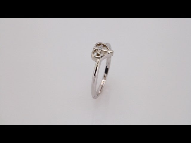 14K White .01 CT Natural Diamond Cross & Heart Ring