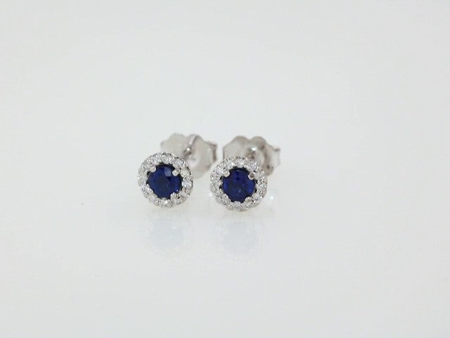14K White Gold 4 mm Lab-Grown Blue Sapphire & 1/10 CTW Natural Diamond Earrings