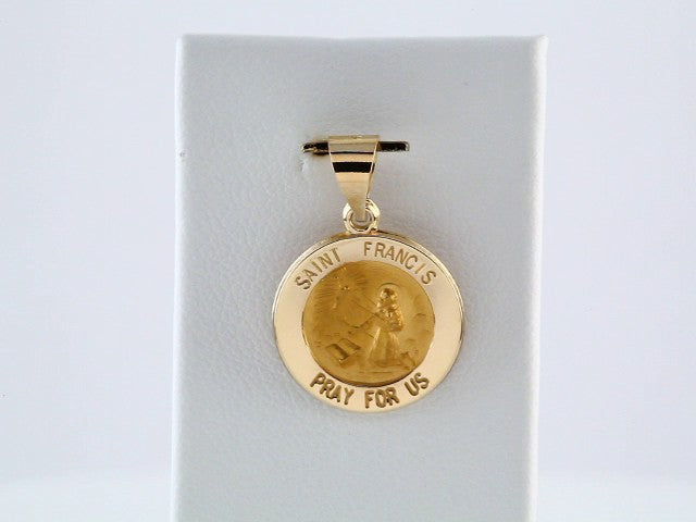 14K Yellow 15 mm Round Hollow St. Francis Medal