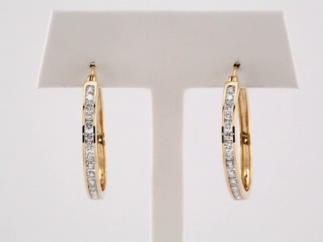 14K Yellow Gold 1 CTW Natural Diamond Hoop Earrings