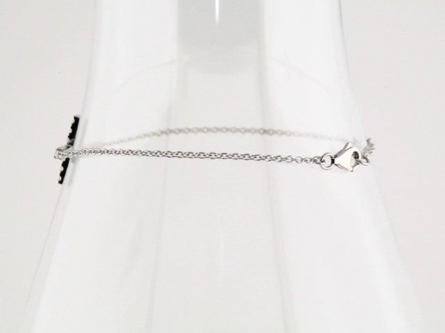 Sterling Silver Imitation White Cubic Zirconia Sideways Cross 7-8" Bracelet