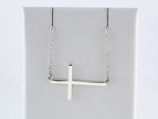 14K White Gold 28x16.2 mm Sideways Cross 16-18" Necklace