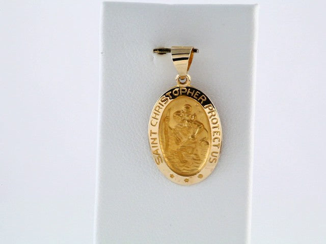 14K Yellow Gold 19x13.5 mm Oval Hollow St. Christopher Medal