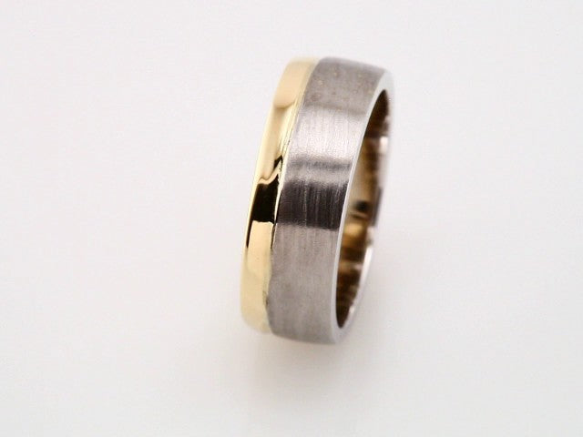 14K White/Yellow 6.75 mm Flat Edge Band with Polished & Satin Finish Size 9