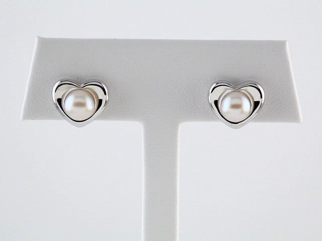Sterling Silver Cultured White Freshwater Pearl Heart Earrings