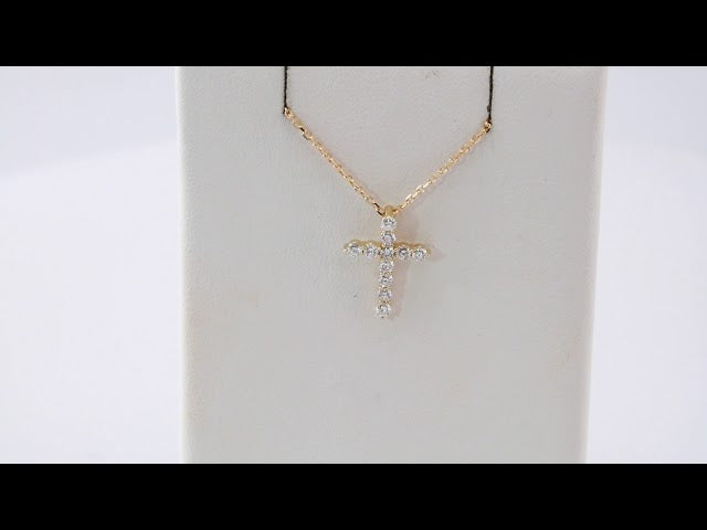 14K Yellow Gold 1/6 CTW Natural Diamond Cross 16-18" Necklace