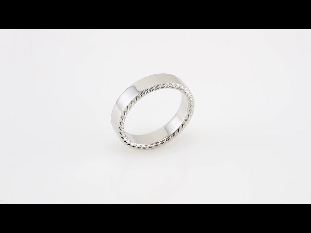 14K White Gold 6 mm Rope Edge Flat Band Size 11