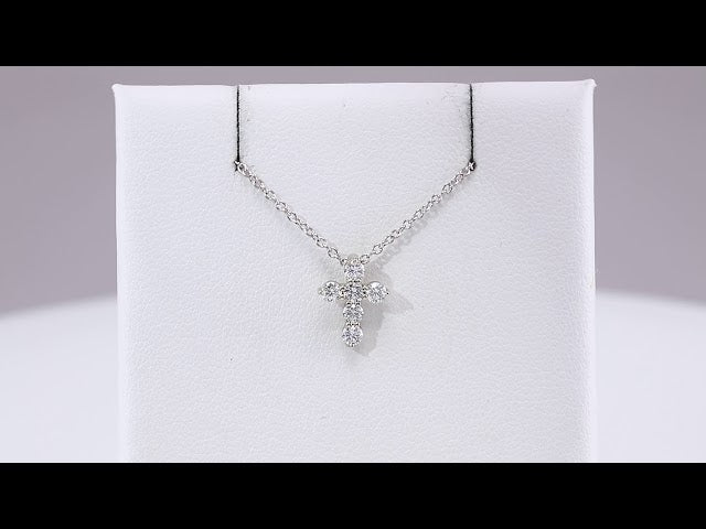 14K White Gold 1/4 CTW Natural Diamond Cross 16-18" Necklace