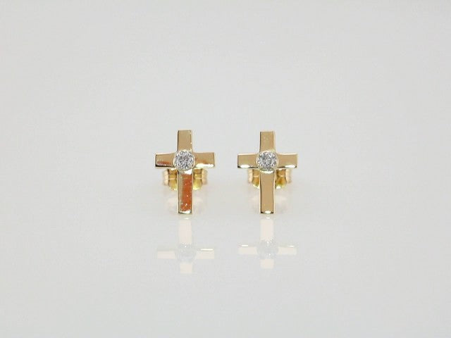 14K Yellow Gold 7x5 mm .01 CTW Natural Diamond Cross Earrings