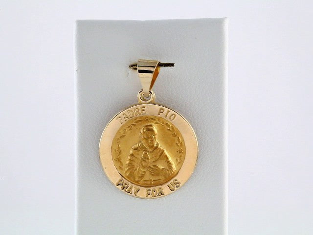 14K Yellow 18 mm Round Hollow Padre Pio Medal