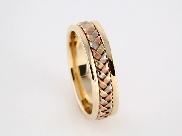 14K Yellow/White/Rose Gold 5 mm Hand-Woven Comfort-Fit Flat Band Size 9.5