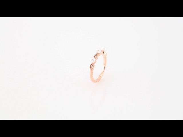 14K Rose Gold Cultured White Freshwater Pearl & .03 CTW Natural Diamond Stackable Ring