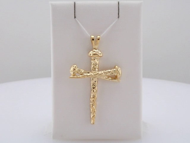 14K Yellow Nail Design Cross Pendant